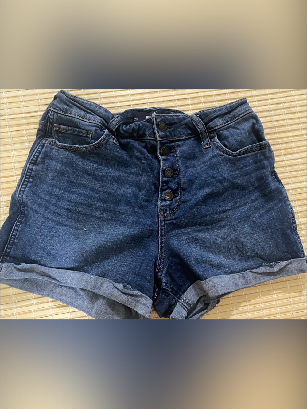 Hollister Dark Blue High-Rise Button-Front Denim Shorts